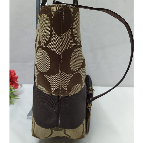 Coach Signature Brown Canvas 65th Ann. Double Handle Zipper Tote Bag W/ Wallet - Picture 6 of 16